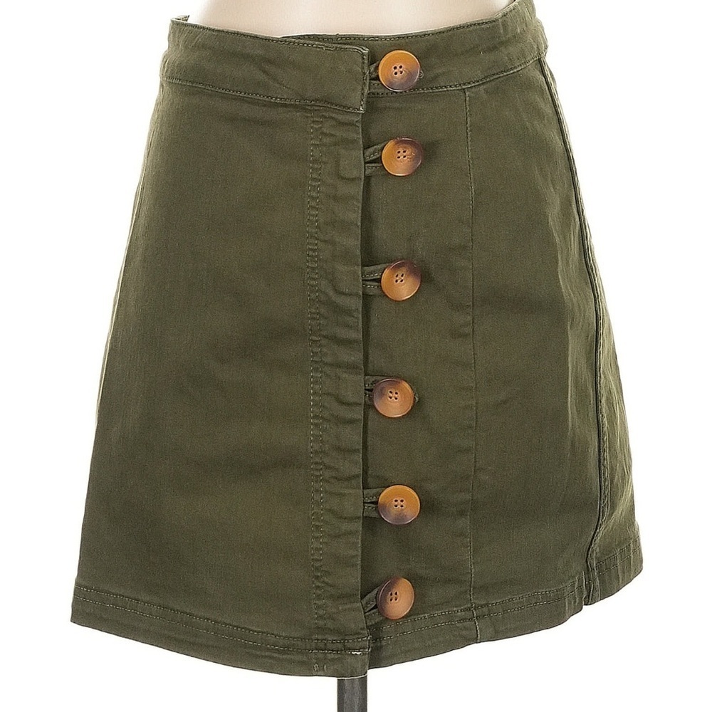 Free People Olive Button-Down A-Line Skirt